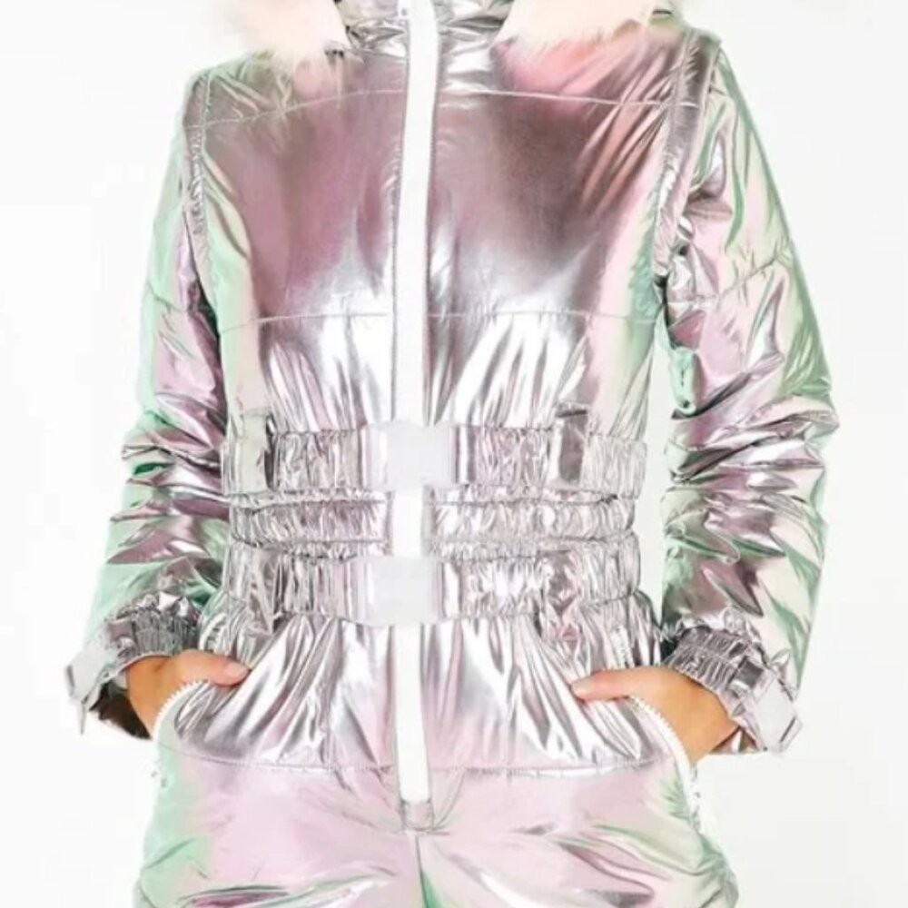CLUB EXX Aurora Beam Holographic Ski Snowsuit / Rave Outfit - Covertible Zip-Off - Picture 4 of 10